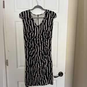 Country Roads Black and Cream Patterned Silk Dress Size 10